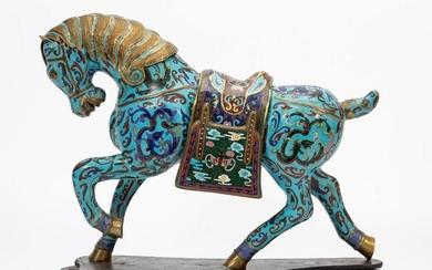CHINESE CLOISONNE HORSE FORM CENSER ON STAND