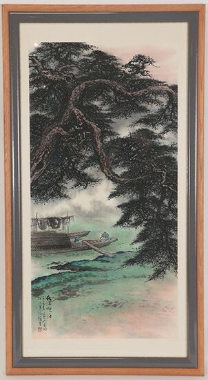 CHINESE FRAMED SCROLL PAINTING INK ON PAPER SIGNED