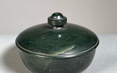 CHINESE SPINACH JADE COVERED BOWL