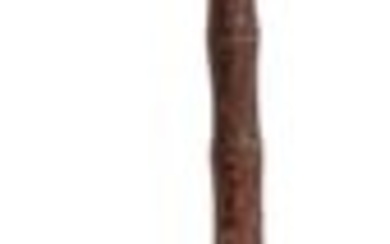 CHINESE WOOD AND BRASS SCROLL POLE 19th Century Length 68".