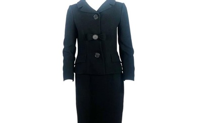 CHRISTIAN DIOR Black Wool Blazer Jacket And Pencil Skirt Suit Size 8 w/ Tags