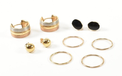 COLLECTION OF 9CT GOLD HOOP & STUD EARRINGS