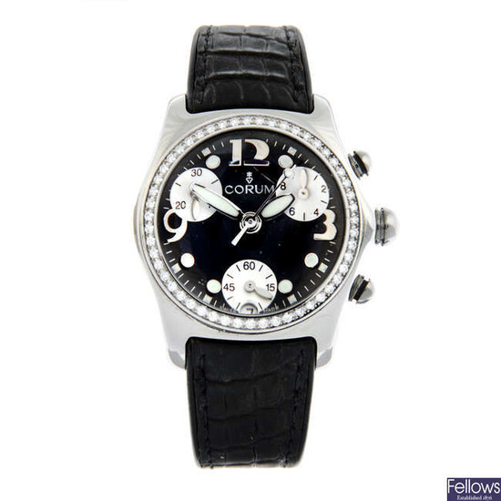 CORUM - a factory diamond set stainless steel Bubble chronograph wrist watch, 35mm.