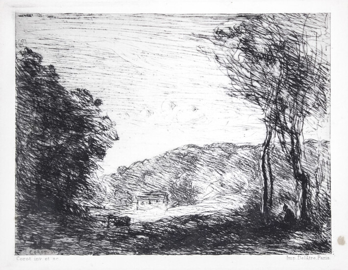 Camille Jean-Baptiste Corot (French, 1796-1875) - Campagne Boisee, Etching, 1866.
