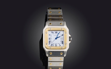 Cartier, montre-bracelet 'Santos Carrée' en or et acier, réf. 2961, cadran en émail blanc signé,...