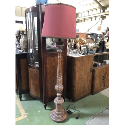Carved Solid Wood Floor Lamp with Shade