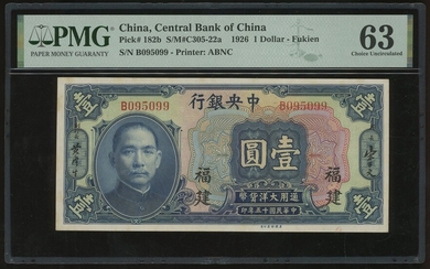 Central Bank of China, $1, Fukien, Year 15(1926), serial number B095099, (Pick 182b)
