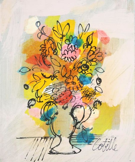Charles Cobelle, Vase with Flowers (Yellow and Teal)
