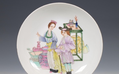 China, famille rose porcelain plate decorated with Europeans, 20th century