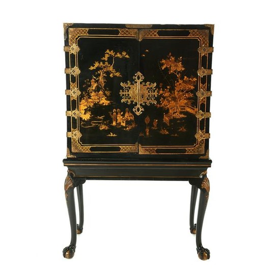 Chinese Black Lacquer Cabinet on Stand