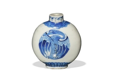 Chinese Blue and White Crane Snuff Bottle, 19th Century