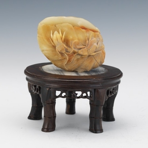 Chinese Carved Hardstone of Two Crickets on Rosewood and Marble Stand