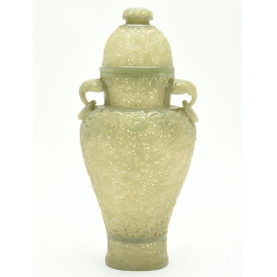 Chinese Carved Mughal Style Jade Covered Vase