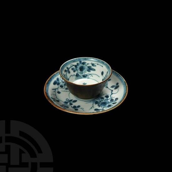 Chinese Cau Mau Glazed Porcelain Tea Cup and Saucer