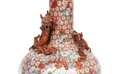 Chinese Famille Rose Vase with Encrusted Dragon