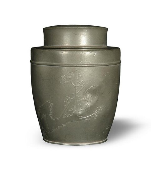 Chinese Pewter Tea Caddy, Late 19th Century