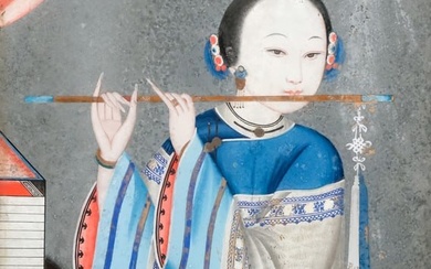 Chinese School, Young Woman Playing the Flute