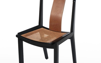 Chinese Style Hardwood, Parcel-Ebonized, and Caned Side Chair