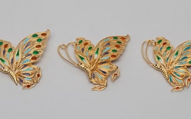 Chinese Vintage Gold on Silver Brooch Sets