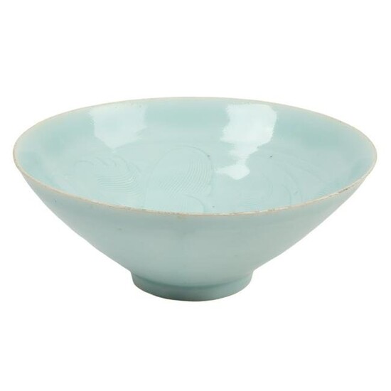 Chinese Yingqing blue celadon glaze pottery bowl with