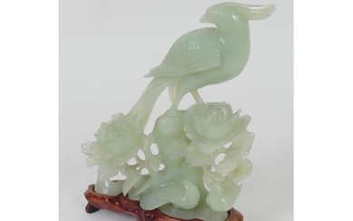 Chinese carved pale celadon jade table ornament, worked as a...