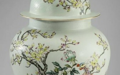 Chinese famille rose ginger jar, Qianlong mark, 22"h