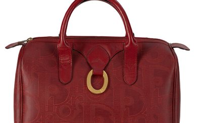 Christian Dior, sac Boston vintage en cuir rouge et toile enduite Monogram, 20x30 cm