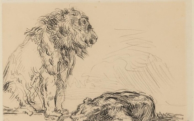 Circle of Ferdinand Victor Eugene Delacroix Study of a Lion and a Lioness
