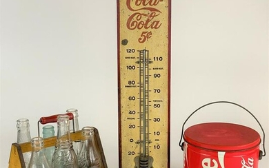 Coca Cola Thermometer, Six Pack Holder and Bucket