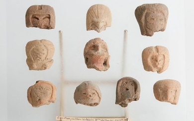 Collection of 10 terracotta heads. Peruvian Valdivia culture...