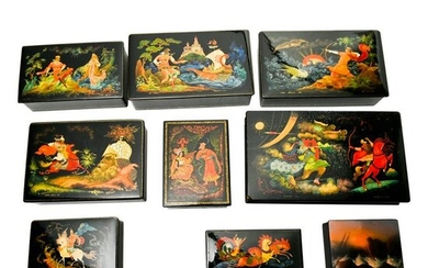 Collection of Russian Black Lacquer Boxes.