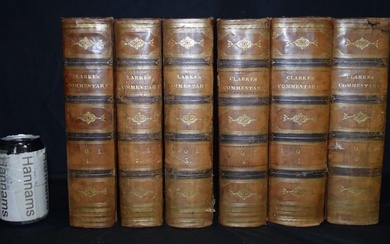 Collection of the books Clarkes Commentary on The Holy Bible in Six leather bound volumes , publishe