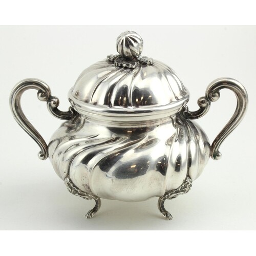 Continental (possibly German) 800 grade silver fluted lidded...
