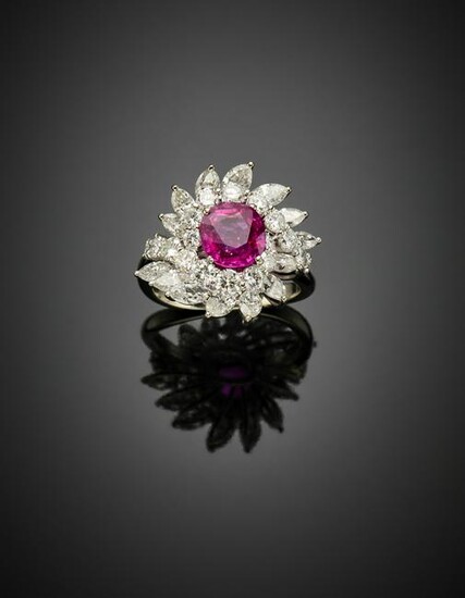 Cushion shape ct. 2.75 circa ruby with marquise and