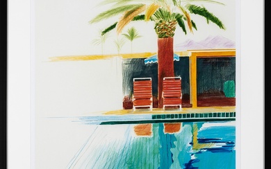 DAVID HOCKNEY (1937 - ) - Pool and reflected Palm Tree Digital Print framed size 87 x 75cm