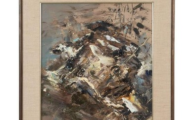 DON CLAUSEN "THRUSTING ROCK" ABSTRACT OIL/MASONITE