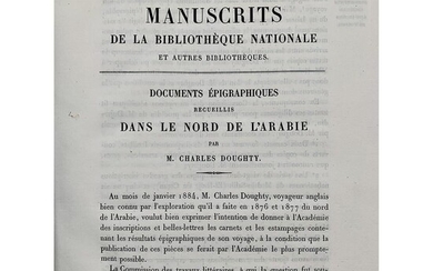DOUGHTY & RENAN (Ernest) "Documents épigraphiques recueillis dans le Nord de l'Arabie par M. Charles Doughty". Paris, Imprimeri...