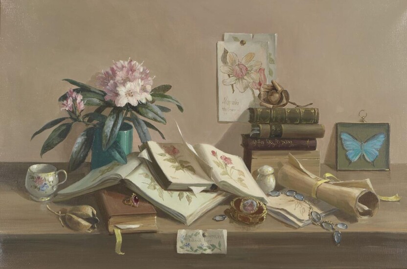 Deborah Jones, British 1921-2012 - Still life with flowers, 1975; oil on canvas, signed and dated lower centre 'Deborah James MCMLXXV', 50.8 x 76.4 cm (ARR)