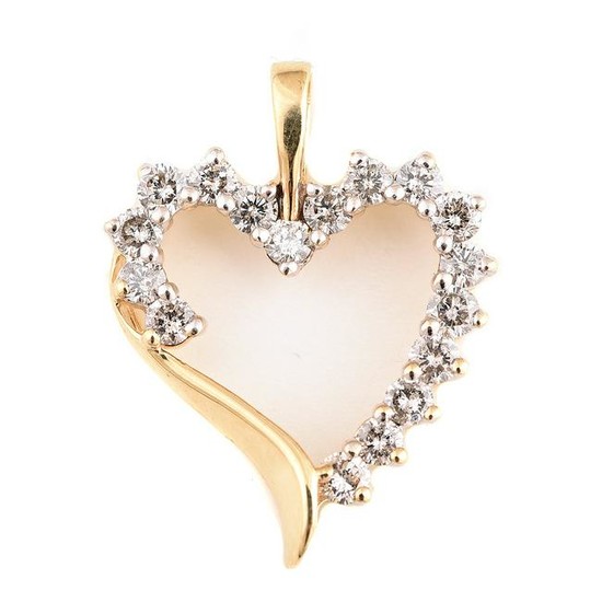 Diamond, 10k Yellow Gold Heart Pendant.