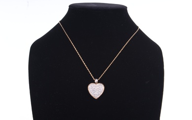 Diamond Chip Heart Pendant Necklace 14K Gold