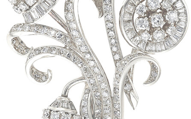 Diamond, Platinum, White Gold Pendant-Brooch Stones: Full-cut diamonds weighing...