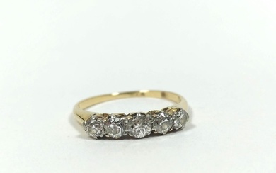 Diamond five stone ring with graduated brilliants ,the large...