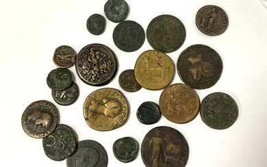 Divers – Lot de monnaies en bronze et cuivre divers comprenant notamment des monnaies grecques,...