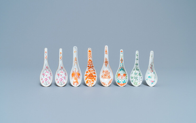 Eight Chinese famille rose and polychrome spoons, 19/20th C.