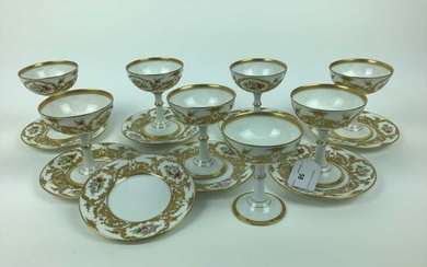 Eight Limoges Tiffany porcelain goblets and saucers