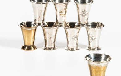 Eight Silver and Silver Plate Shot Cups