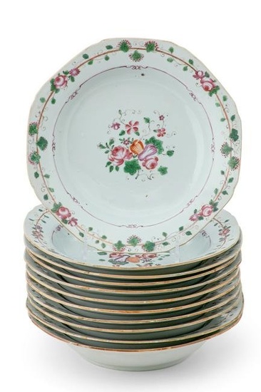 Eleven Chinese Export Famille Rose bowls