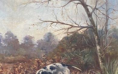 Emile ROY (1876-1973) Chien de chasse en sous-bois, 1904 Huile sur toile, signée et datée...