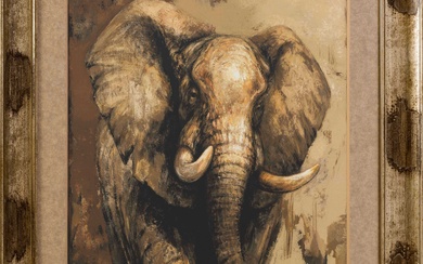 En provenance du Jardin Indien de l'Hôtel Métropole (Bruxelles) : Une reproduction encadrée "Eléphant". Dim....