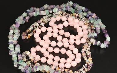Endless Rhodolite Garnet, Fluorite and Rose Quartz Necklaces